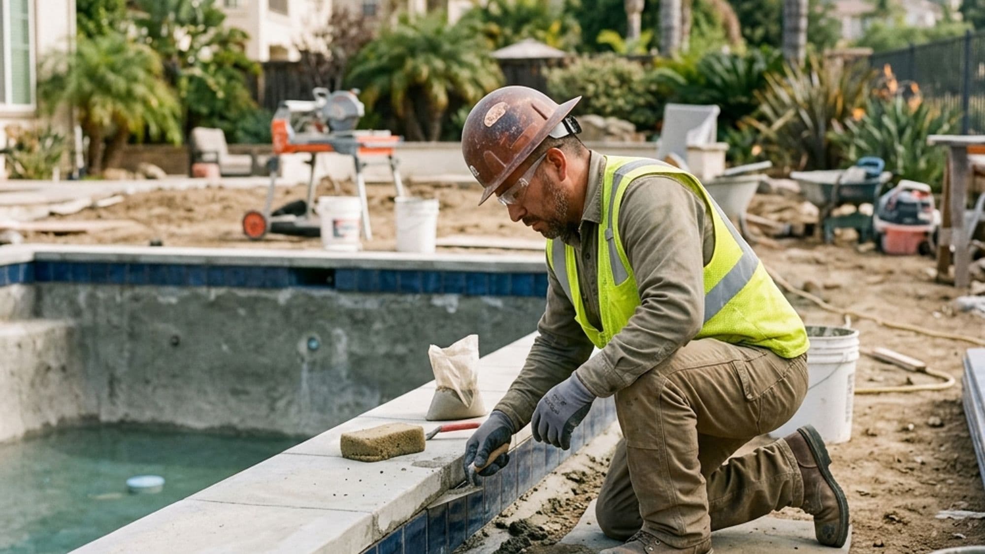 A licensed Swimming Pool contractor at work on a California project